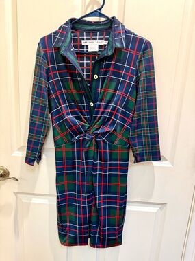 Gretchen Scott Balmoral Plaid Twist and Shout Dress - Navy, Green, Red, S.